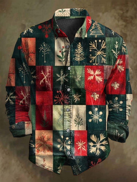 Vintage Plaid Print Boże Narodzenie Casual Koszula z długim rękawem