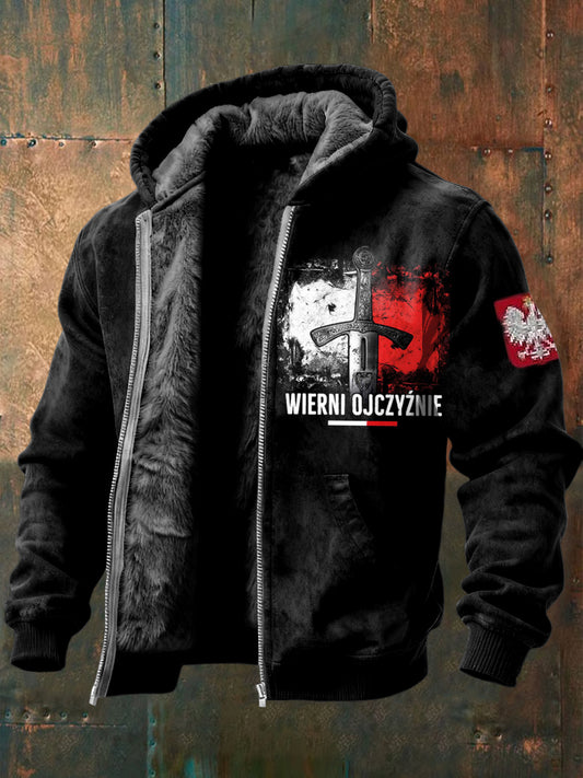 Retro patriotyczna kurtka z kapturem z polarem