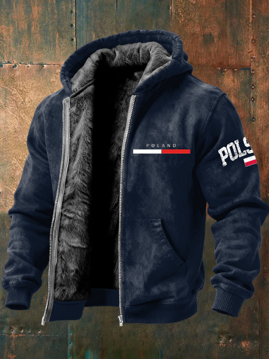 Retro abstrakcyjna polska flaga casualowa kurtka z kapturem z kapturem