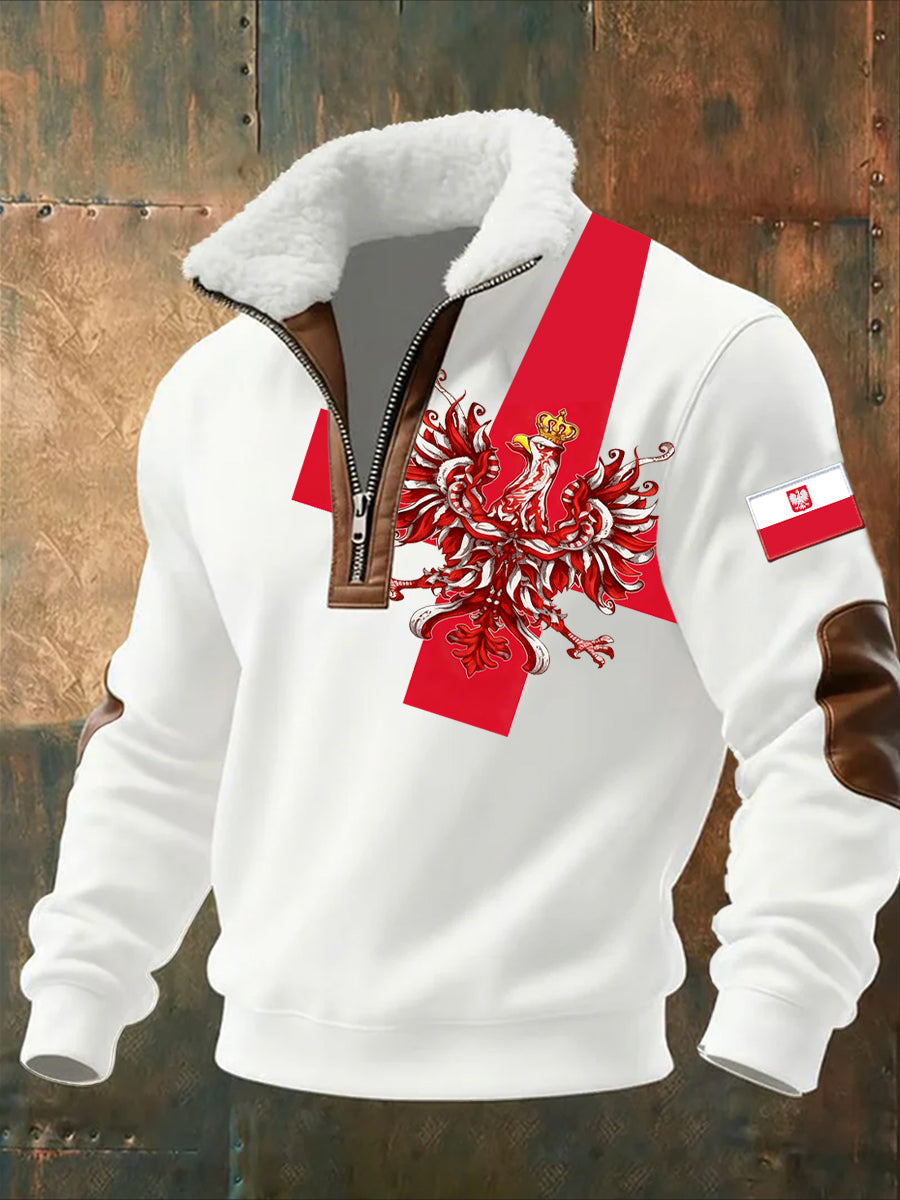 Męska bluza z polarowym kołnierzem z nadrukiem w stylu vintage