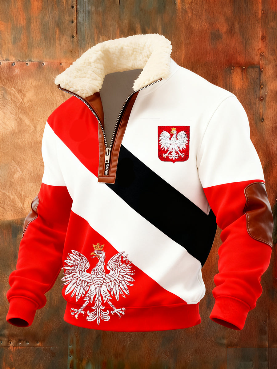 Męska polska sztuka retro casualowa gruba futrzana bluza z kołnierzem