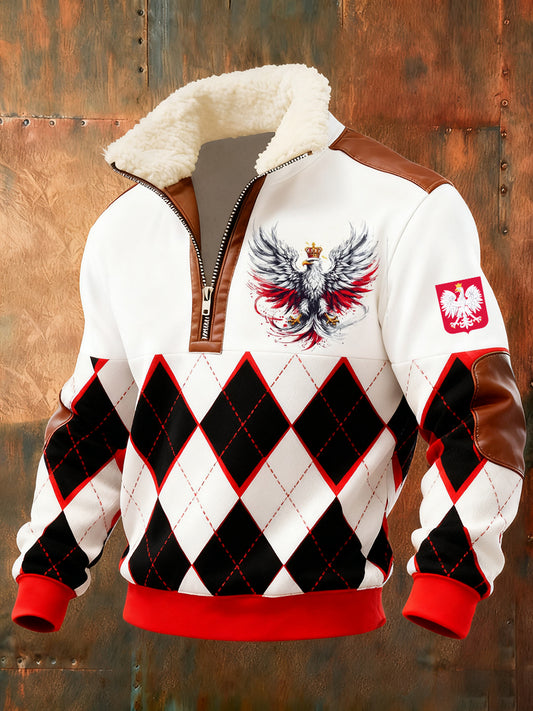 Męska polska sztuka retro casualowa gruba futrzana bluza z kołnierzem