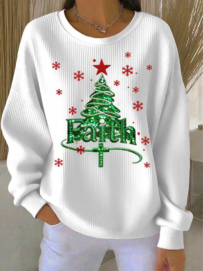 Damska świąteczna wiara z nadrukiem swobodnej bluzy