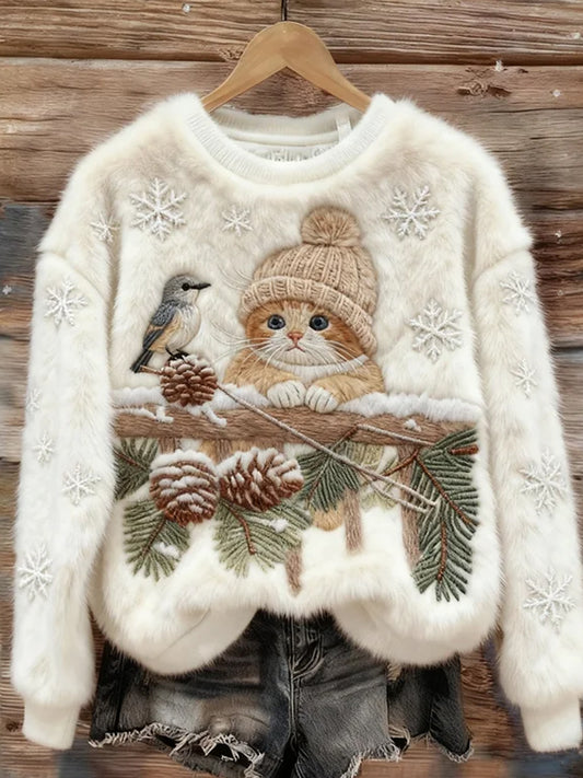 Damska wygodna flanelowa bluza z nadrukiem retro sztuki zwierząt