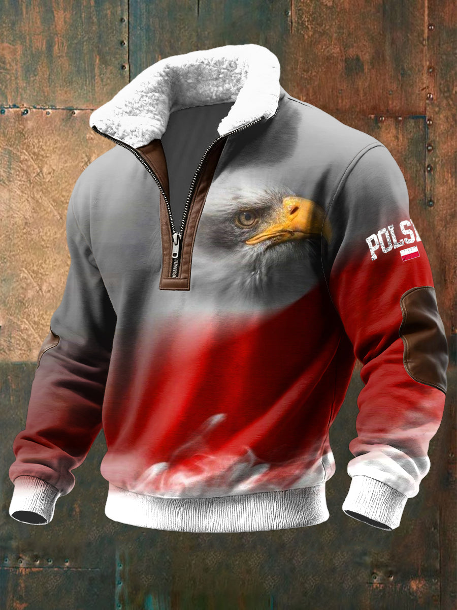 Retro Polski Orzeł Abstrakcyjny Sweter z Lambswool Zipper