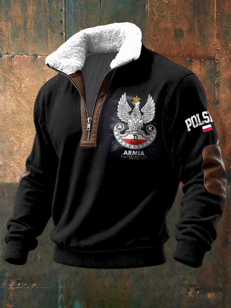 Retro polskie rodzinne miasto wojskowe Lambswool Zipper Pullover