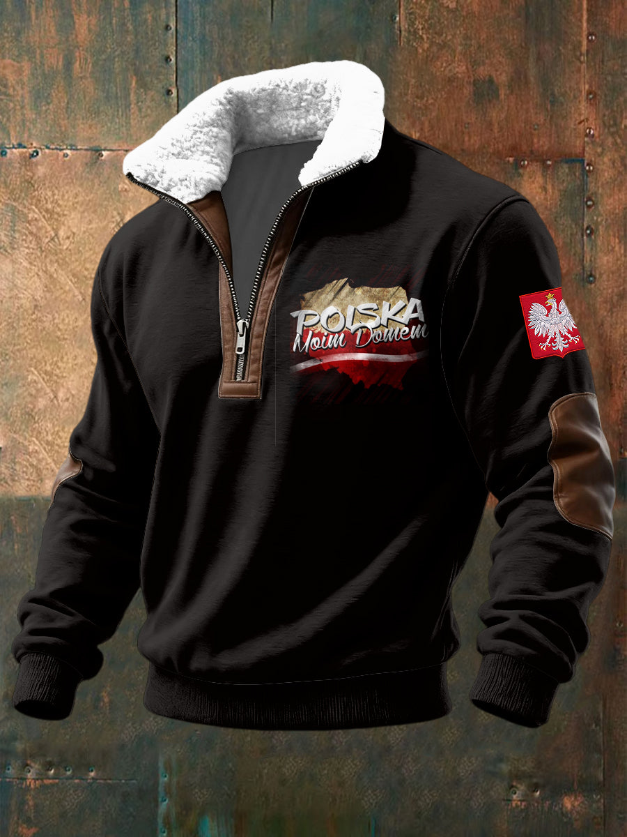Retro polska abstrakcyjna flaga Lambswool Zipper Pullover