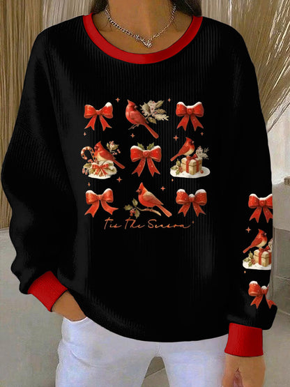 Damska świąteczna bluza z prążkowanym okrągłym dekoltem Northern Cardinal