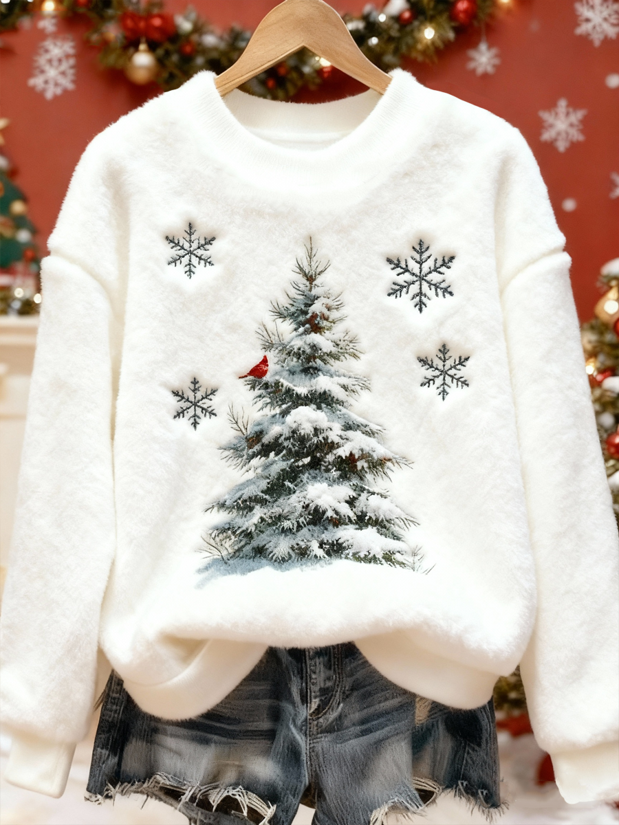 Damska choinka z północnym kardynałem z nadrukiem flanelowa bluza z kapturem