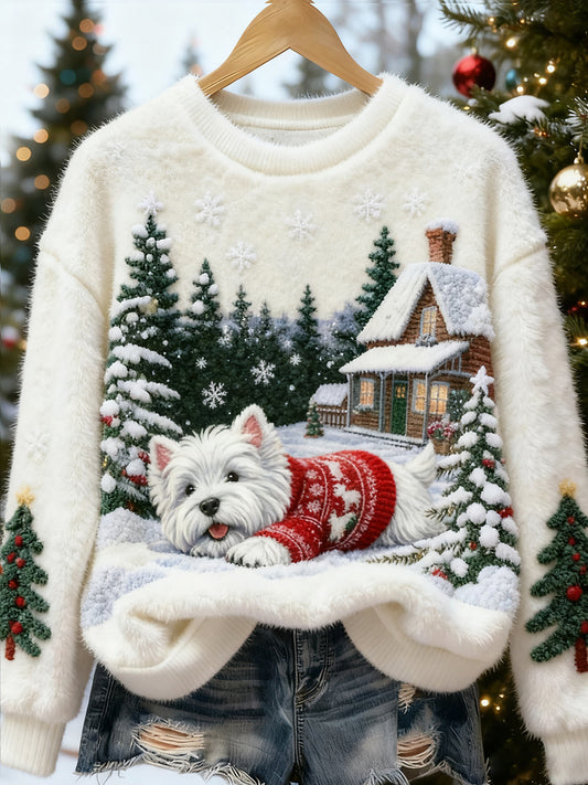 Damskie Retro Animal Boże Narodzenie Art Print Casual Top flanelowy