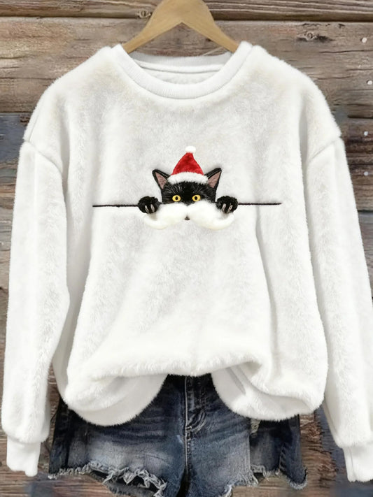 Damskie Retro Animal Boże Narodzenie Art Print Casual Top flanelowy