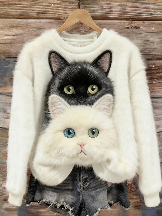 Damskie Retro Animal Boże Narodzenie Art Print Casual Top flanelowy