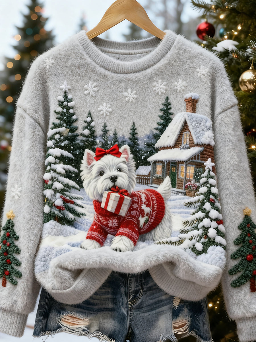 Damskie Retro Animal Boże Narodzenie Art Print Casual Top flanelowy