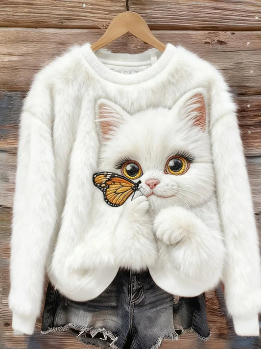 Damskie Retro Animal Boże Narodzenie Art Print Casual Top flanelowy