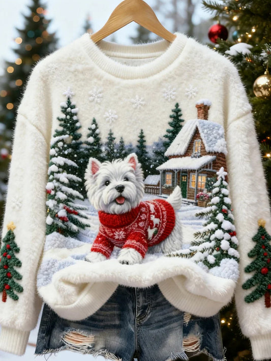 Damskie Retro Animal Boże Narodzenie Art Print Casual Top flanelowy