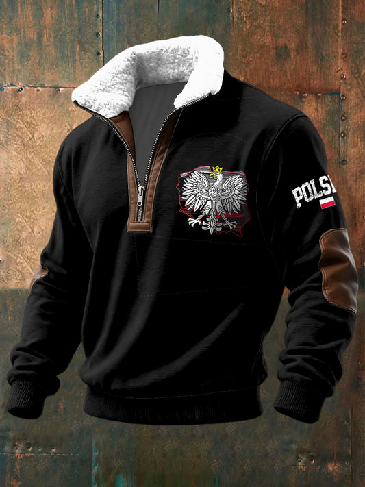 Retro Abstrakcyjny Polską Flagę Lambswool Zipper Pullover