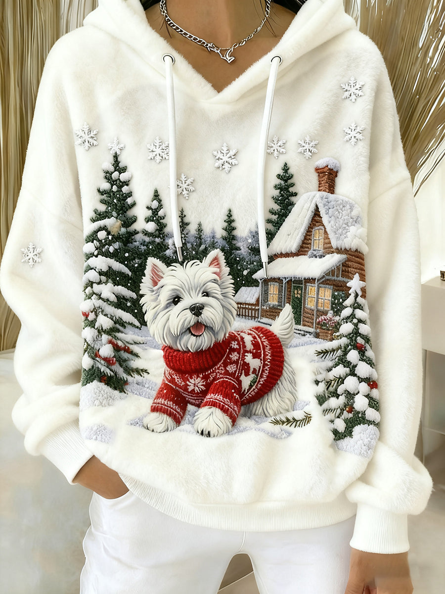 Damska wygodna flanelowa bluza z kapturem Retro Animal Art Print