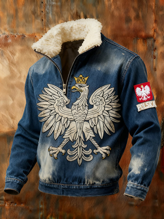 Męska bluza z polarowym kołnierzem z nadrukiem w stylu vintage