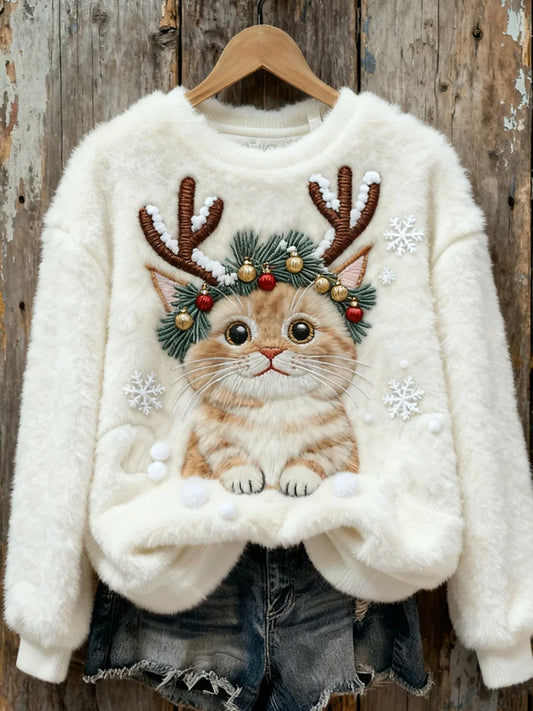 Damskie Retro Animal Boże Narodzenie Art Print Casual Top flanelowy