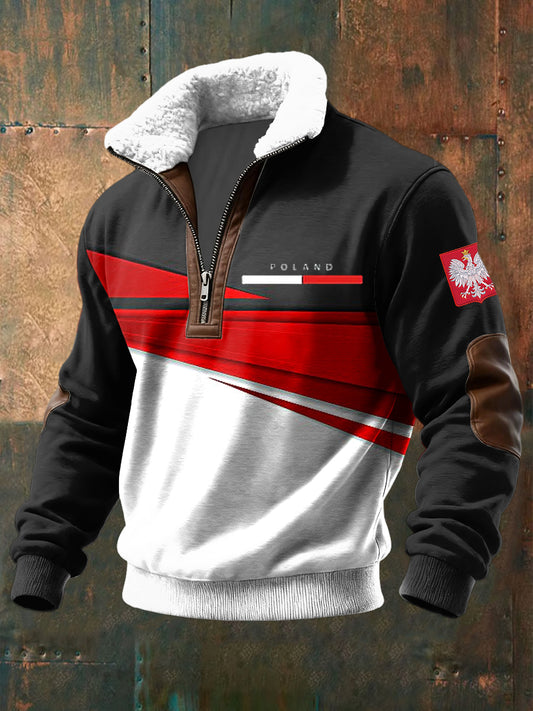 Geometryczny sweter z owczej wełny retro flaga Polski