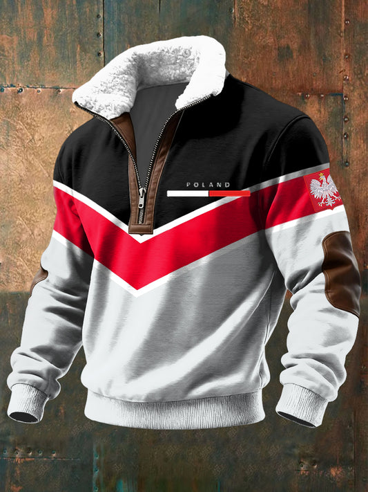 Retro Polska Flaga symetryczny geometryczny sweter z lambswool