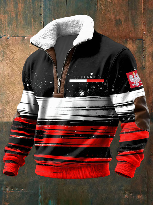 Retro flaga Polski Abstrakcyjny sweter z owczej wełny