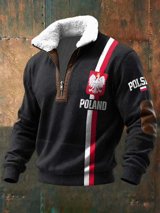 Pullover patchworku z paskiem w stylu retro z flagą