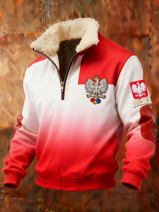 Męska polska bluza w stylu retro z nadrukiem artystycznym na co dzień z półzamkiem polarowym