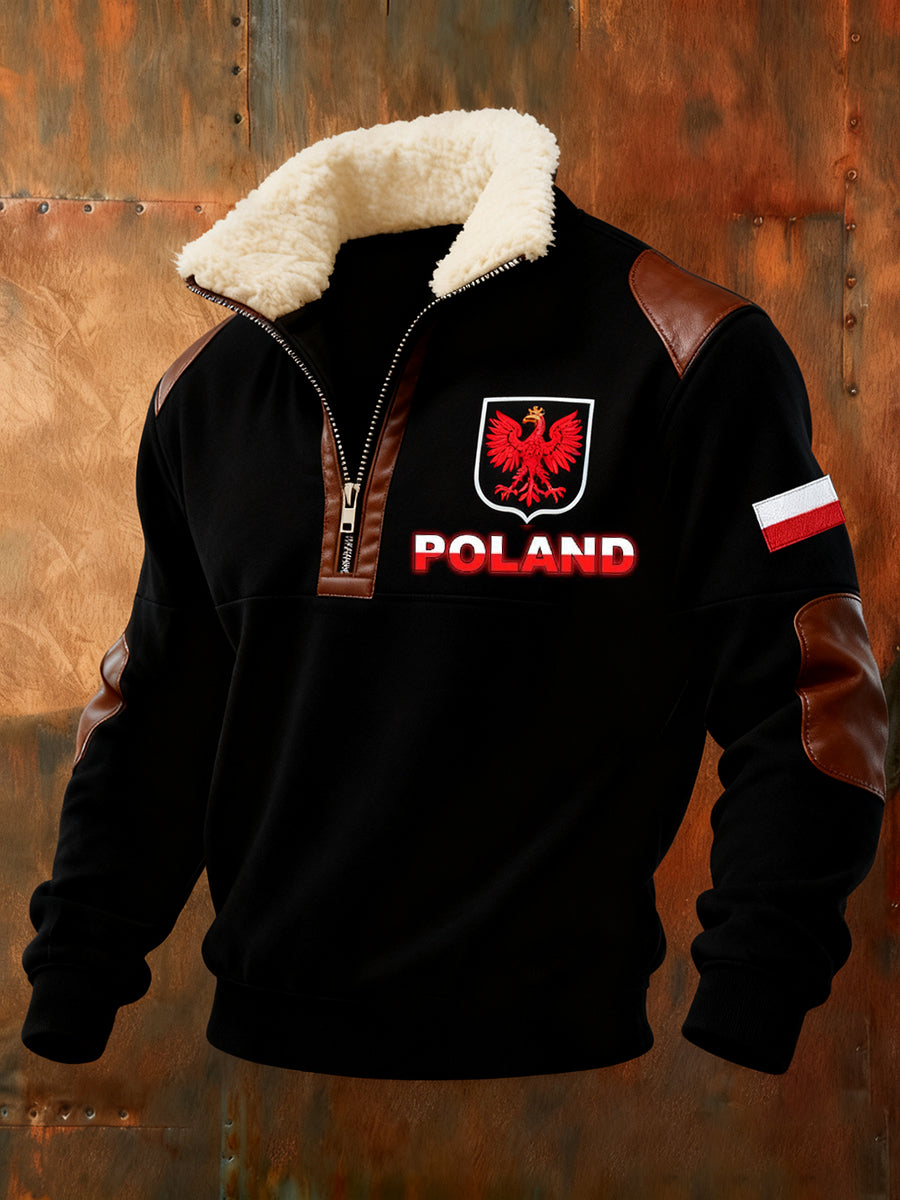 Męska polska bluza w stylu retro z nadrukiem artystycznym na co dzień z półzamkiem polarowym