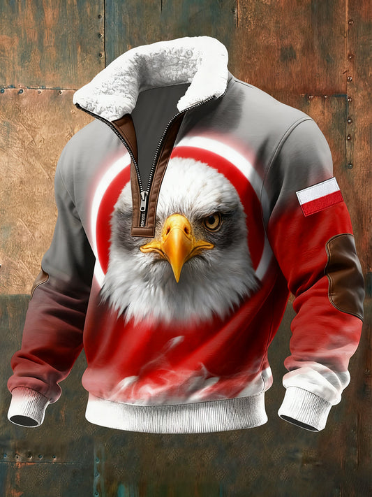 Męska polska bluza w stylu retro z nadrukiem artystycznym na co dzień z półzamkiem polarowym