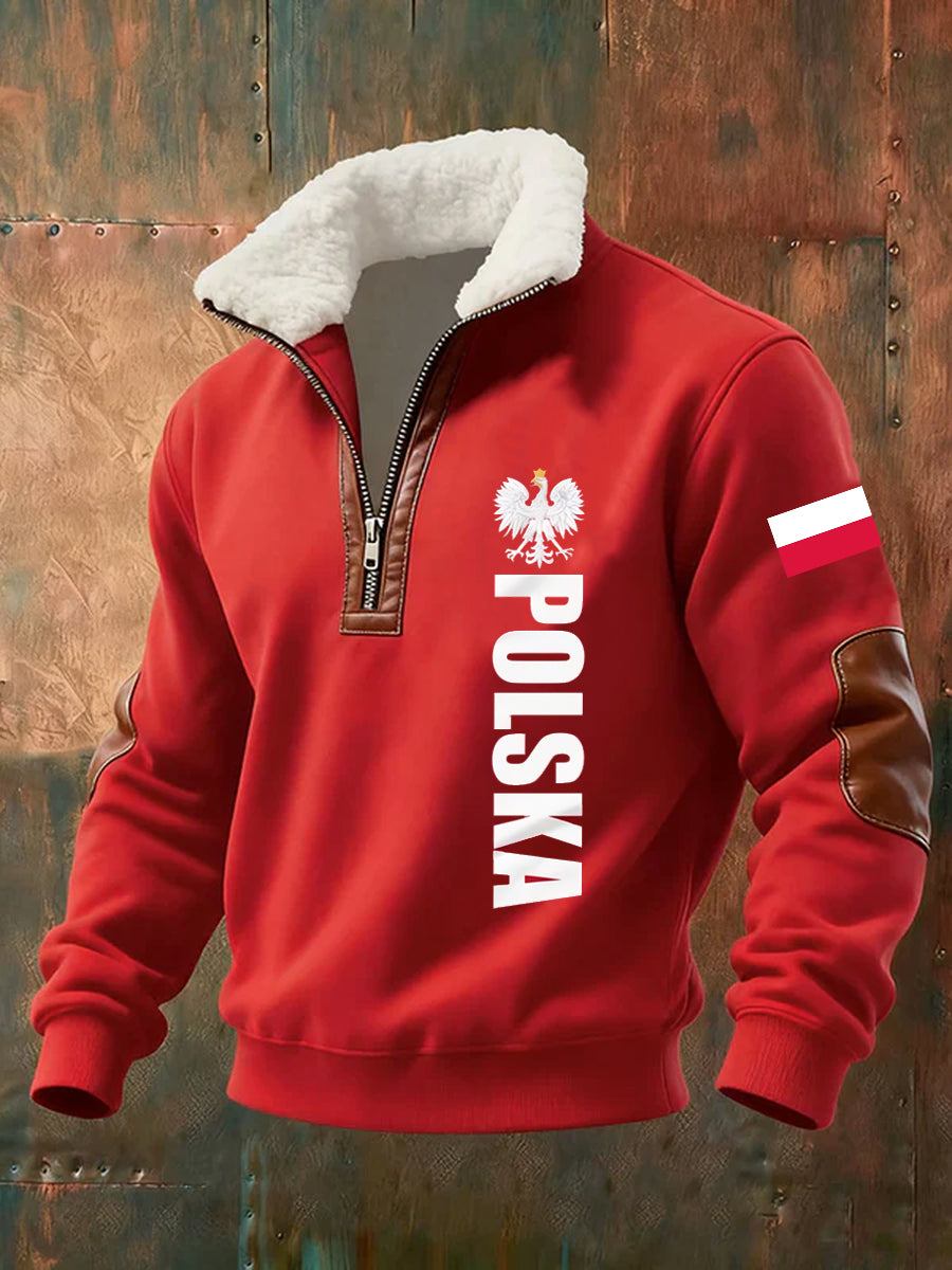 Męska moda retro na co dzień bluza z półzamkiem z futrzaną bluzą