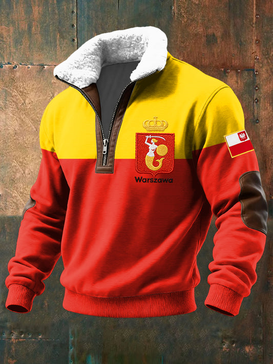 Bluza z kapturem z zamkiem błyskawicznym retro godło w stylu warszawskim