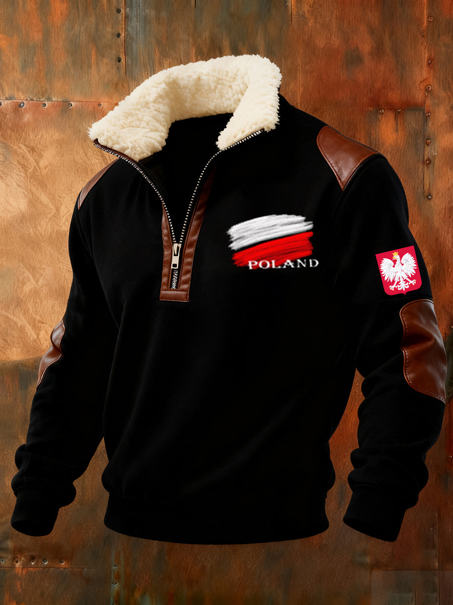 Męska polska bluza w stylu retro z nadrukiem artystycznym na co dzień z półzamkiem polarowym