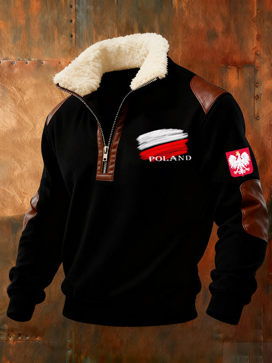 Męska polska bluza w stylu retro z nadrukiem artystycznym na co dzień z półzamkiem polarowym