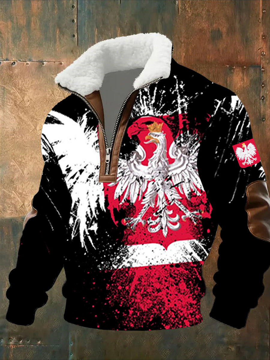 Męska moda retro na co dzień bluza z półzamkiem z futrzaną bluzą