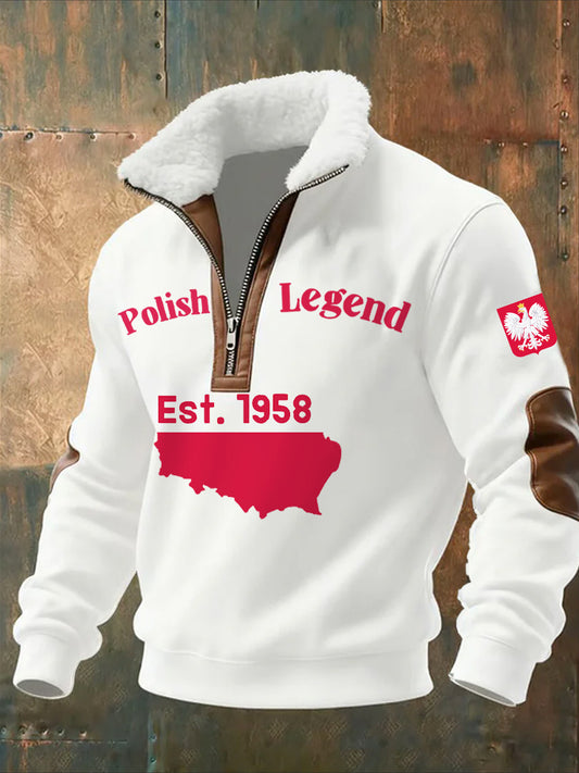 Męska moda retro na co dzień bluza z półzamkiem z futrzaną bluzą