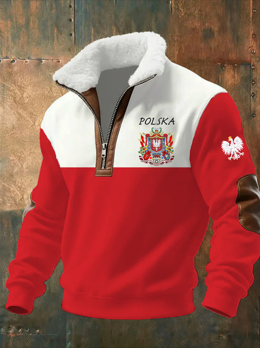 Męska moda retro na co dzień bluza z półzamkiem z futrzaną bluzą