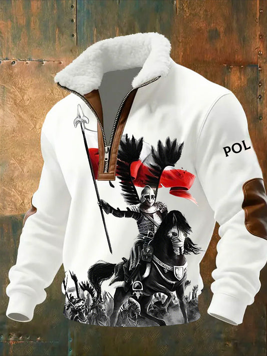 Męska moda retro na co dzień bluza z półzamkiem z futrzaną bluzą