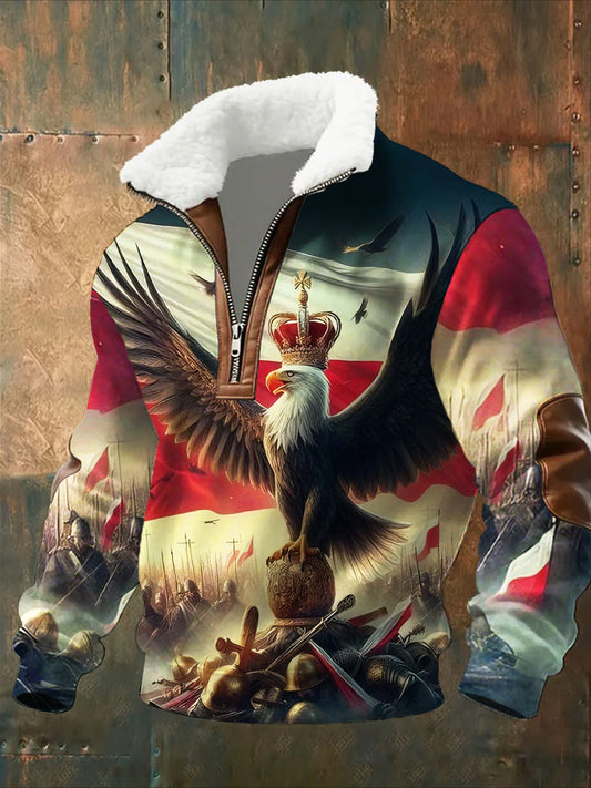 Męska moda retro na co dzień bluza z półzamkiem z futrzaną bluzą