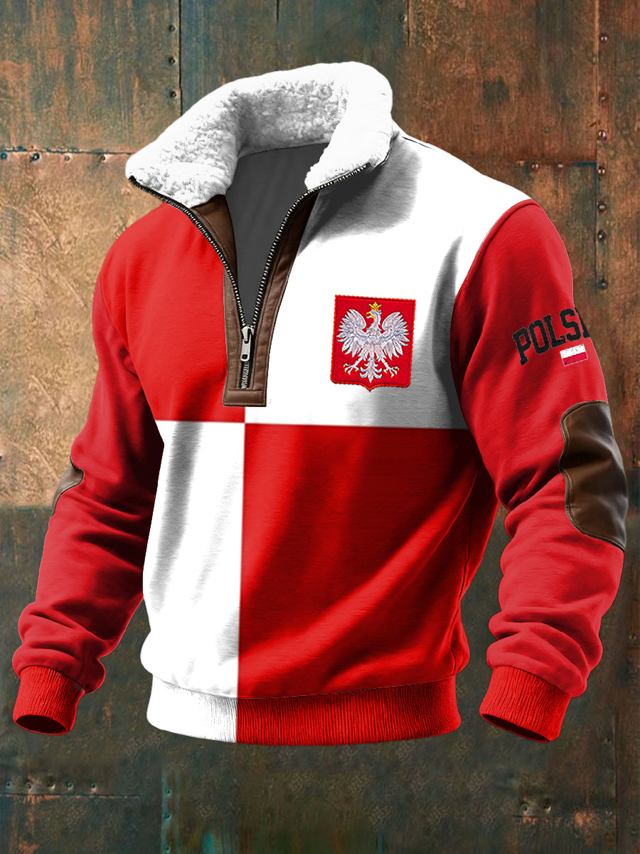 Retro polski emblemat orła patchwork z kołnierzem na zamek błyskawiczny