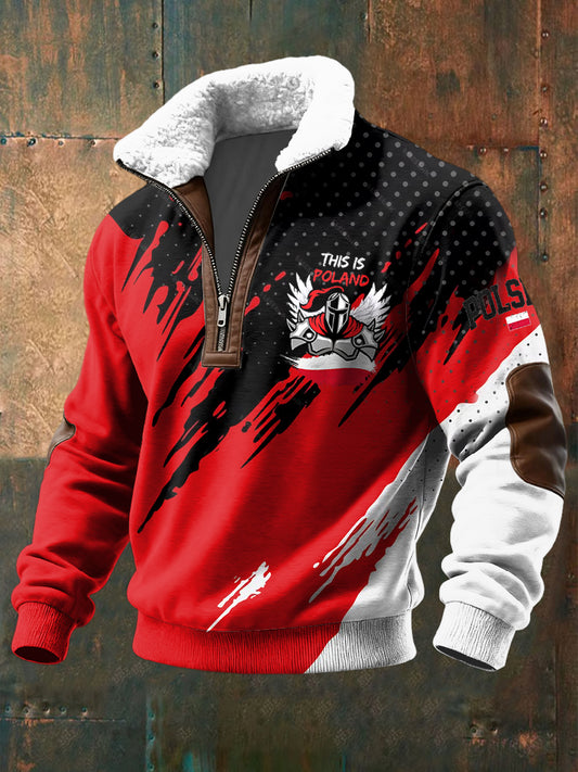 Pullover z zamkiem błyskawicznym retro polski husar lambswool z kołnierzem