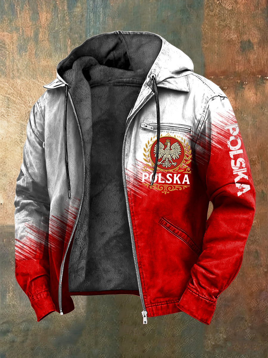 Retro Abstrakcyjna Flaga Emblemat Casualowa kurtka z kapturem z polarową podszewką