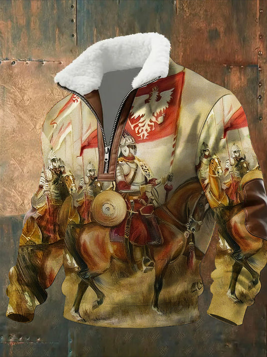 Męska moda retro na co dzień bluza z półzamkiem z futrzaną bluzą