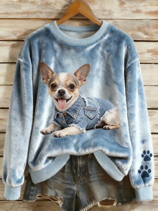 Damskie Retro Animal Boże Narodzenie Art Print Casual Top flanelowy