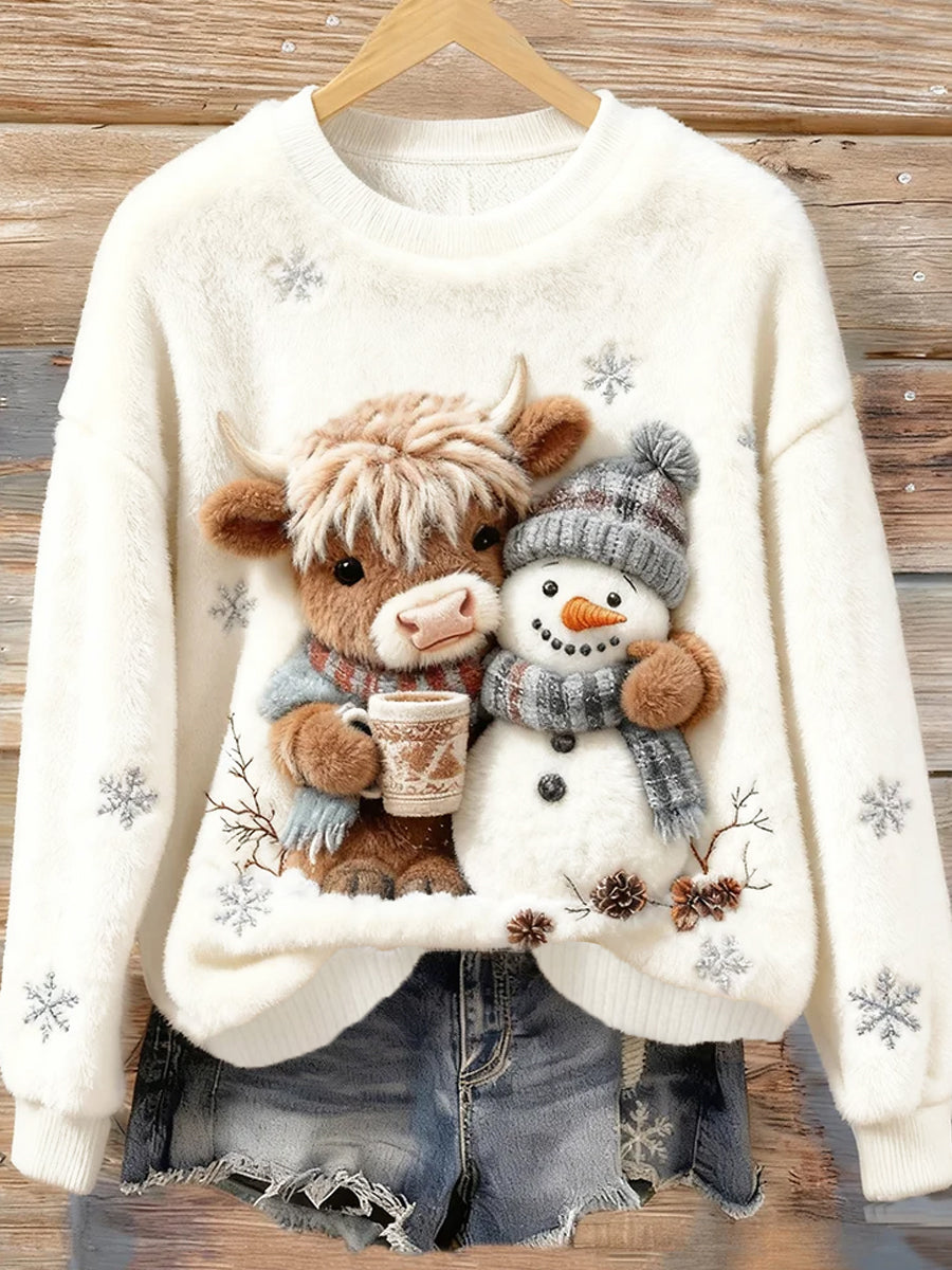 Damskie Retro Animal Boże Narodzenie Art Print Casual Top flanelowy