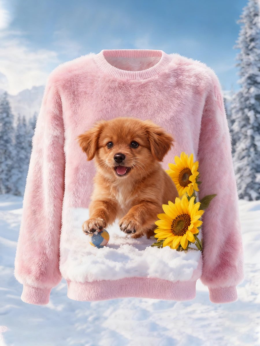 Damskie Retro Animal Boże Narodzenie Art Print Casual Top flanelowy