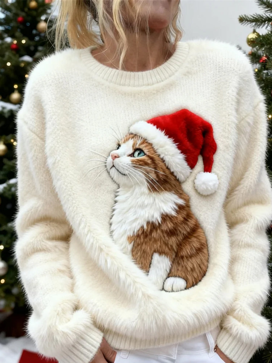 Damskie Retro Animal Boże Narodzenie Art Print Casual Top flanelowy