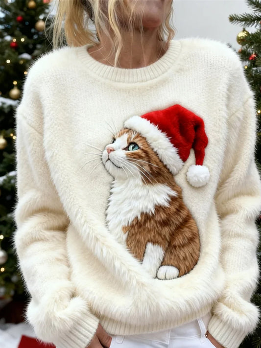 Damskie Retro Animal Boże Narodzenie Art Print Casual Top flanelowy