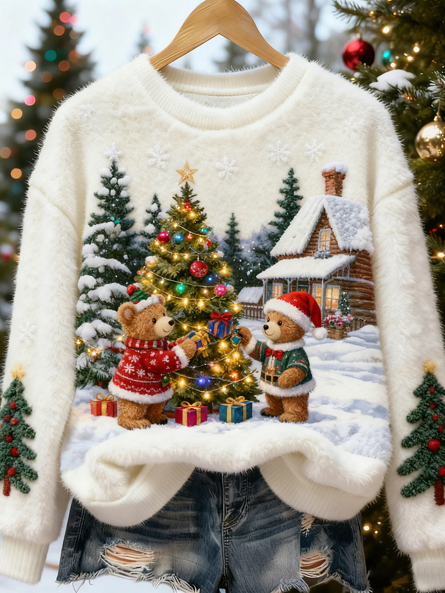 Damskie Retro Animal Boże Narodzenie Art Print Casual Top flanelowy