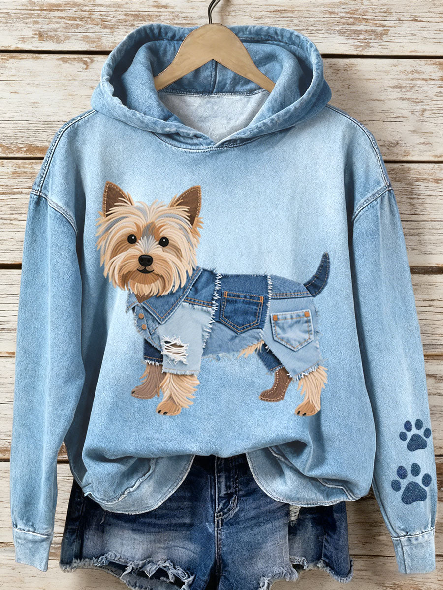 Damska bluza z kapturem Patchwork Art Yorkshire Terrier ze wzorem psa